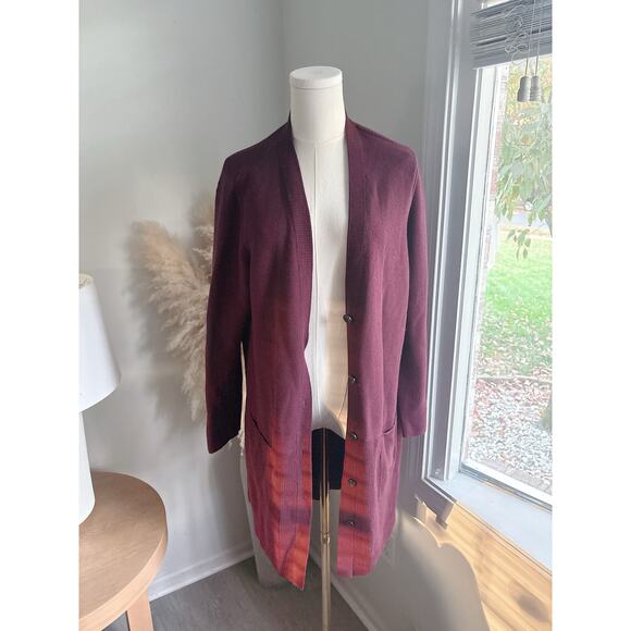 J. Jill Burgundy Long Line Cardigan Sweater Womens Large Long Duster Cardi - Picture 1 of 9
